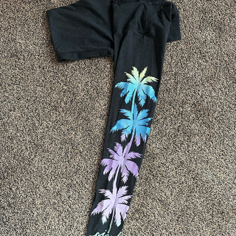 Victoria's Secret Black Leggings with Tropical Print